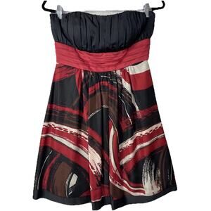 Max and Cleo Mari Silk Mini Dress Womens Red Black Strapless Size 8 event dress